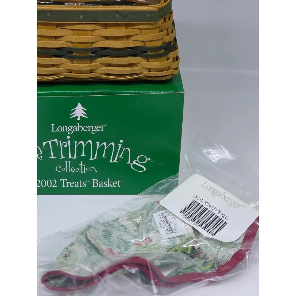 VTG‎ Longaberger Tree Trimming 2002 Treats Basket Green Woven Fabric Liner Box
